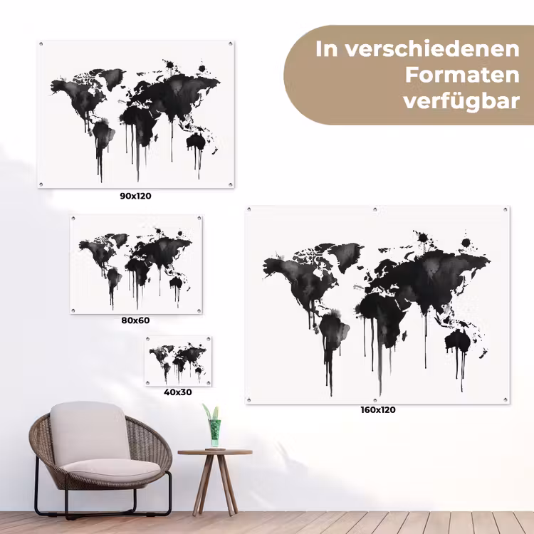Wereldkaart - Graffiti - Zwart tuinposter los doek klein -Xsfeer9_DE