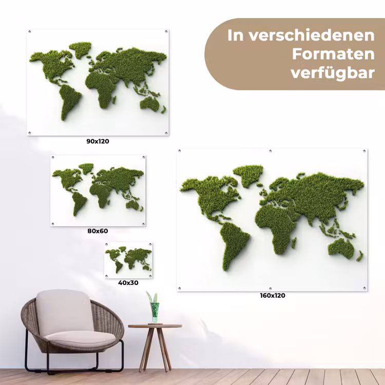 Wereldkaart - Gras textuur tuinposter los doek klein -Xsfeer9_DE