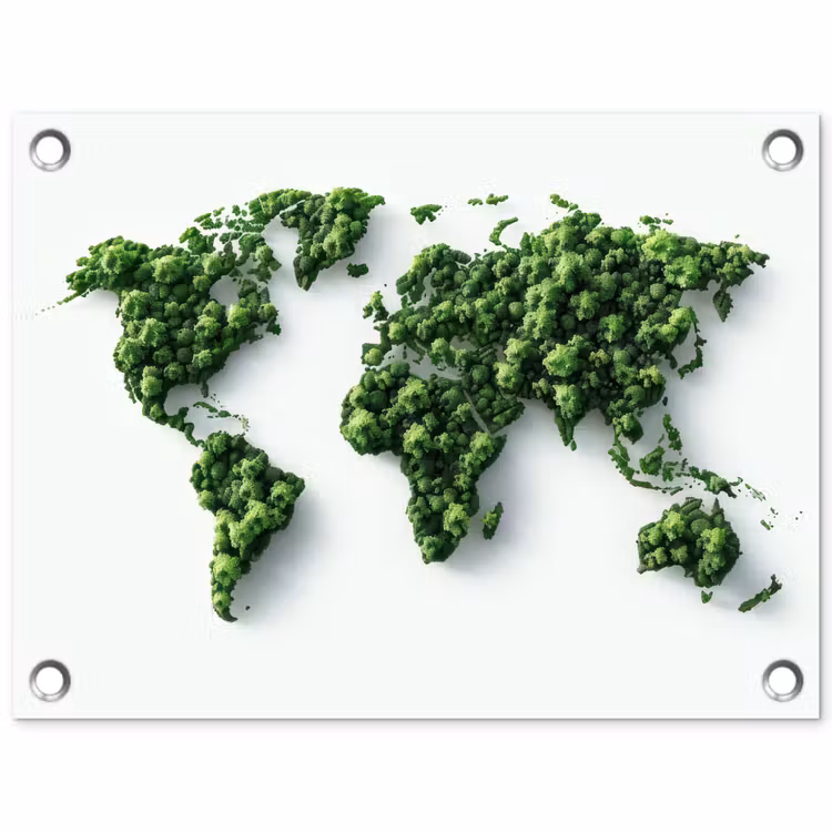 Wereldkaart - Groene bomen tuinposter los doek klein -3d