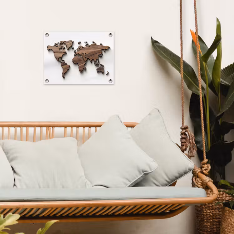 Wereldkaart - Hout - Elegant tuinposter los doek klein -sfeer7