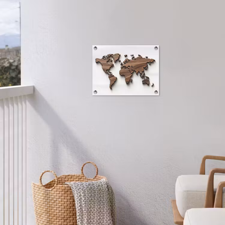 Wereldkaart - Hout - Elegant tuinposter los doek klein -sfeer8