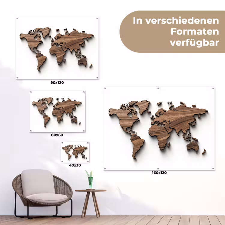 Wereldkaart - Hout - Elegant tuinposter los doek klein -Xsfeer9_DE