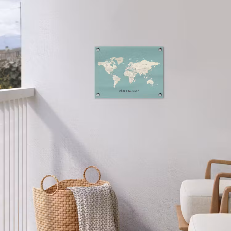 Wereldkaart - Klassiek - Lichtgroen - Landnamen tuinposter los doek klein -sfeer8