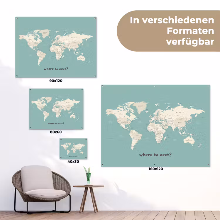 Wereldkaart - Klassiek - Lichtgroen - Landnamen tuinposter los doek klein -Xsfeer9_DE