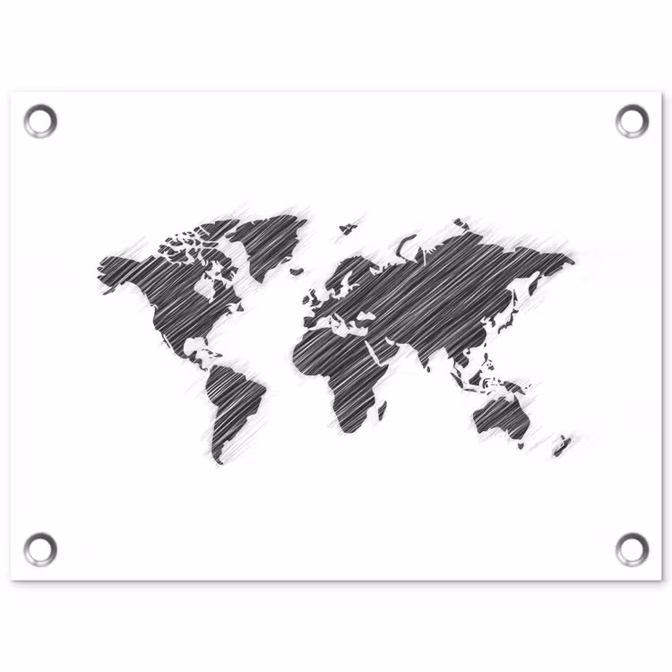 Wereldkaart - Contrast - Lijnen tuinposter los doek klein -3d