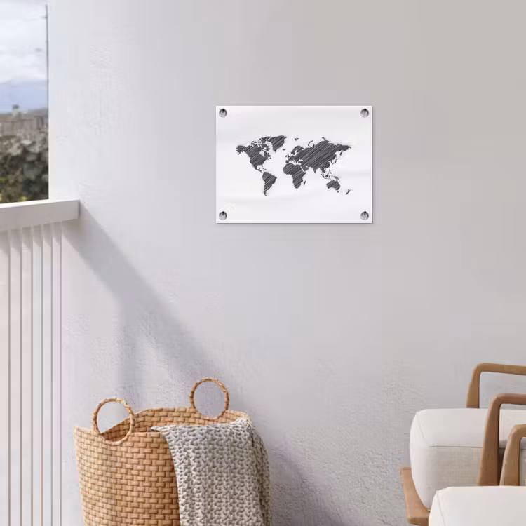 Wereldkaart - Contrast - Lijnen tuinposter los doek klein -sfeer8