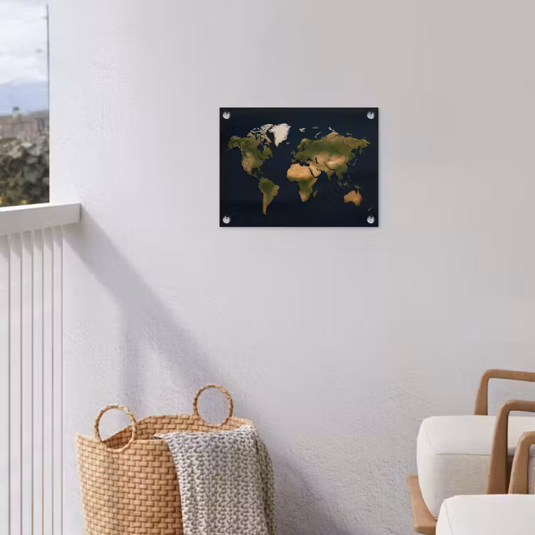 Wereldkaart - Contrast - Minimalistisch - Blauw tuinposter los doek klein -sfeer8