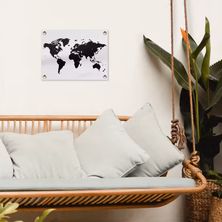 Wereldkaart - Contrast - Zwart - Wit tuinposter los doek klein -sfeer7