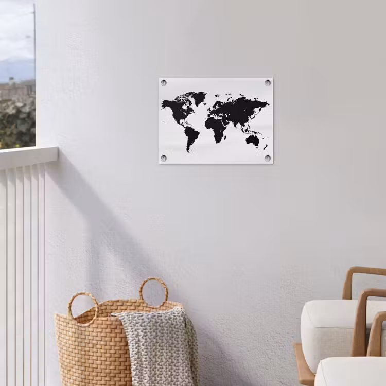 Wereldkaart - Contrast - Zwart - Wit tuinposter los doek klein -sfeer8