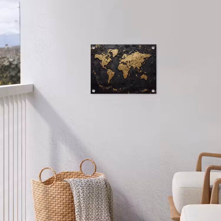 Wereldkaart - Korrelige textuur - Subtiel tuinposter los doek klein -sfeer8