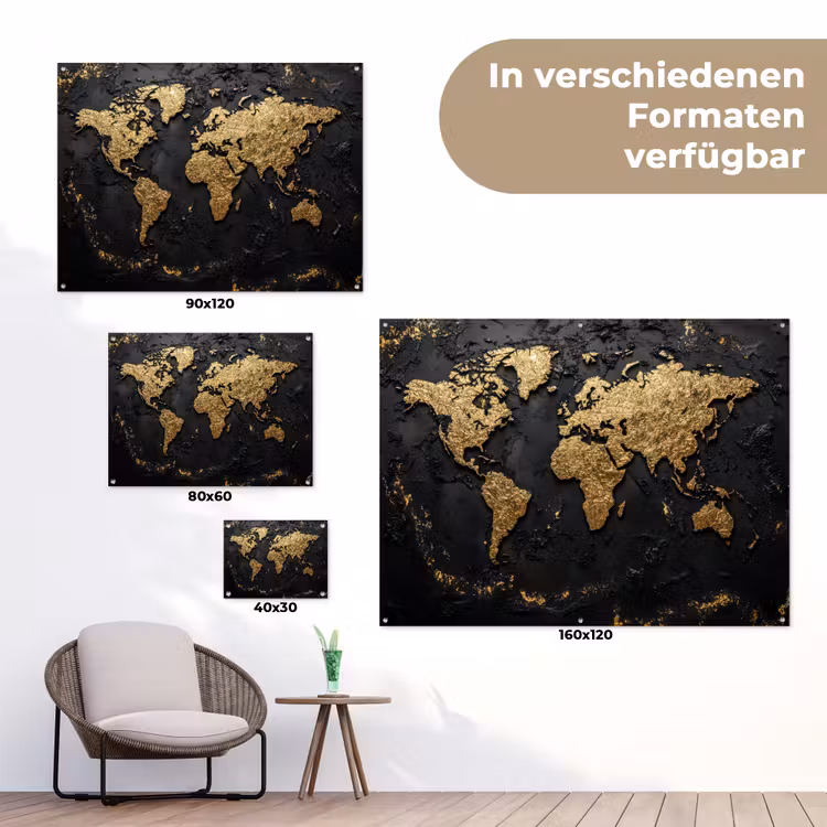 Wereldkaart - Korrelige textuur - Subtiel tuinposter los doek klein -Xsfeer9_DE