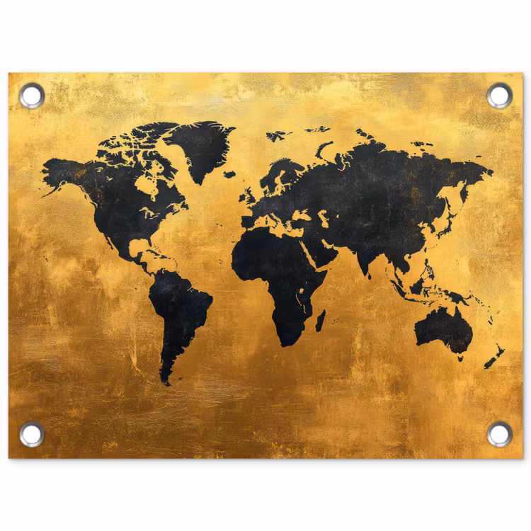Wereldkaart - Krasserige achtergrond - Goud tuinposter los doek klein -3d