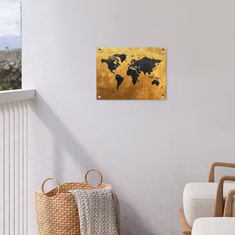 Wereldkaart - Krasserige achtergrond - Goud tuinposter los doek klein -sfeer8