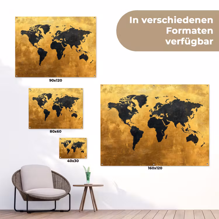 Wereldkaart - Krasserige achtergrond - Goud tuinposter los doek klein -Xsfeer9_DE