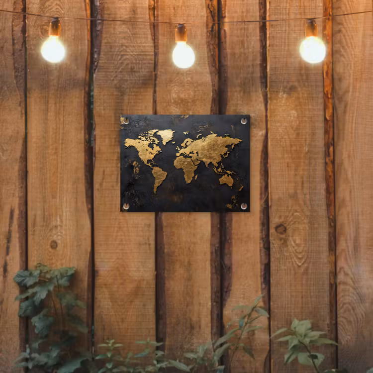 Wereldkaart - Artistiek - Zwart tuinposter los doek klein -sfeer1