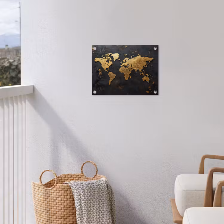 Wereldkaart - Artistiek - Zwart tuinposter los doek klein -sfeer8