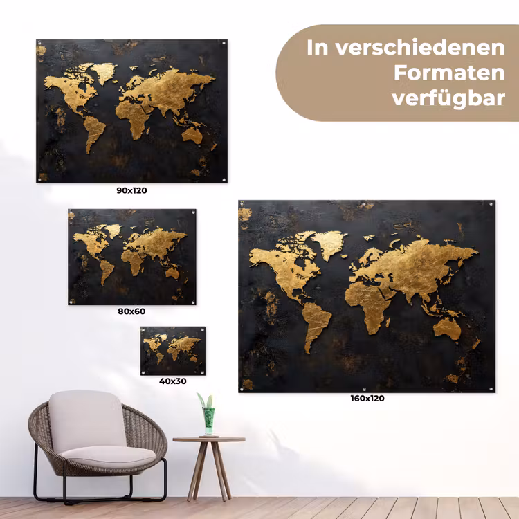Wereldkaart - Artistiek - Zwart tuinposter los doek klein -Xsfeer9_DE