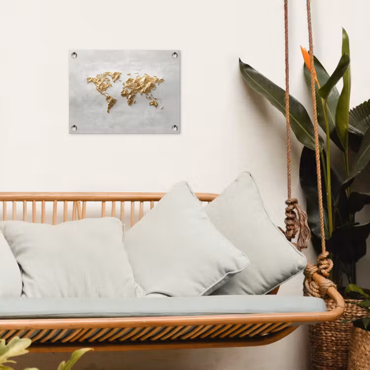 Wereldkaart - Artistiek - Grillige textuur tuinposter los doek klein -sfeer7