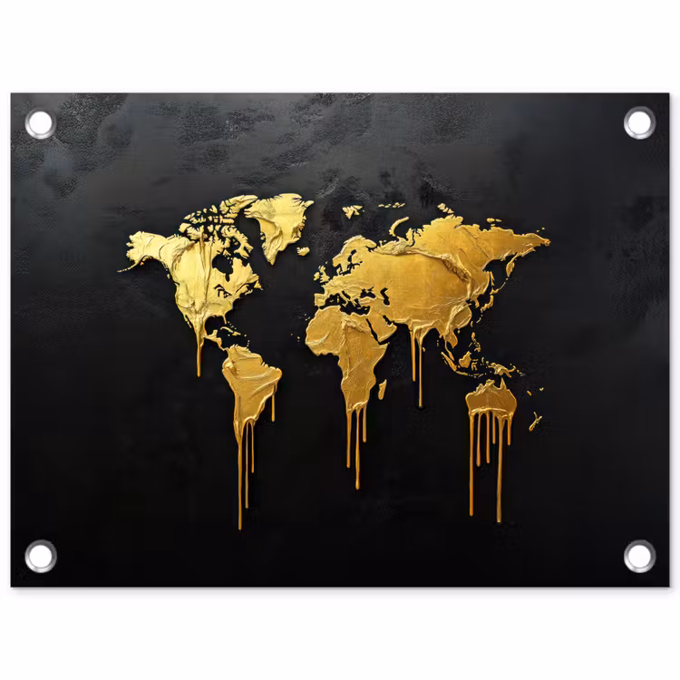 Wereldkaart - Lange druppels - Contrast tuinposter los doek klein -3d