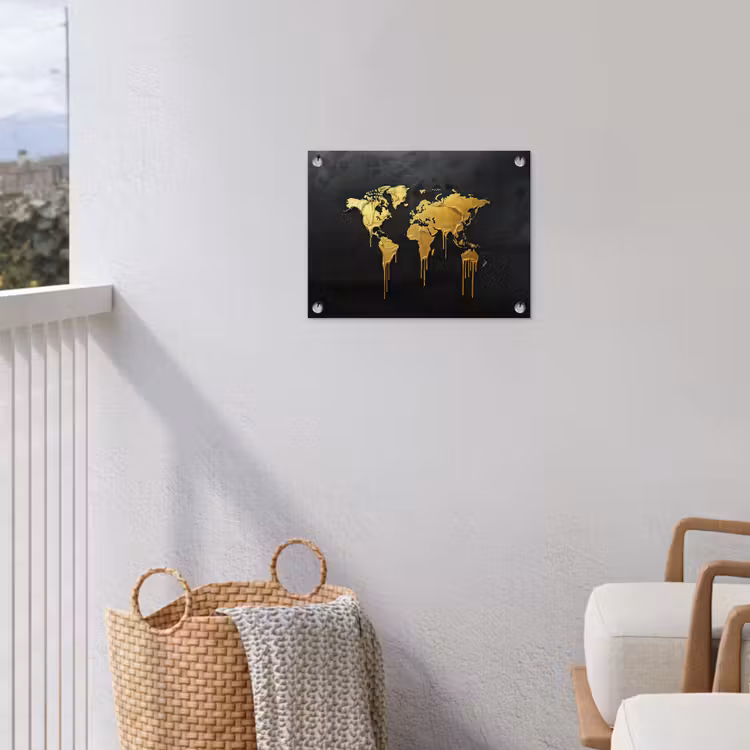 Wereldkaart - Lange druppels - Contrast tuinposter los doek klein -sfeer8