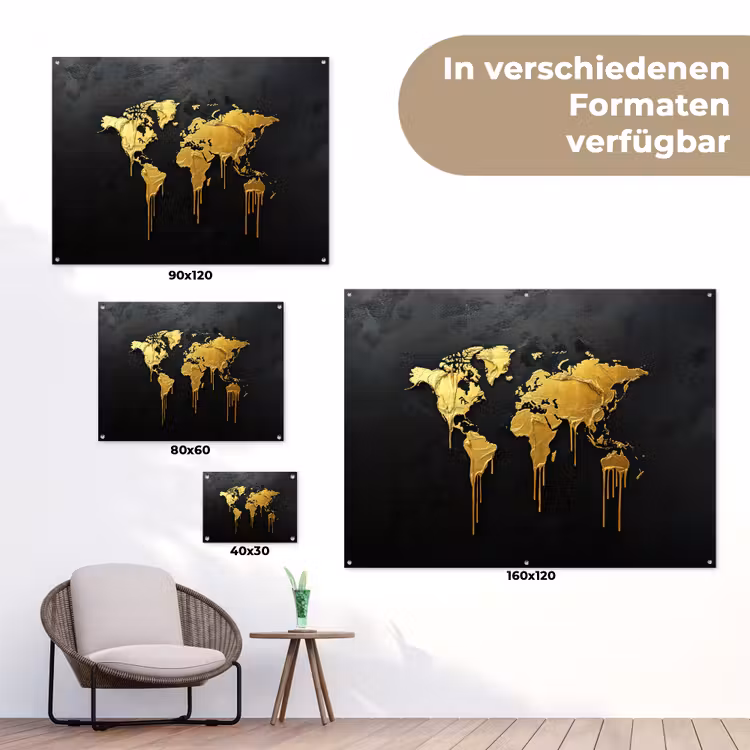 Wereldkaart - Lange druppels - Contrast tuinposter los doek klein -Xsfeer9_DE