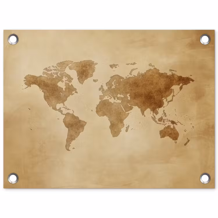 Wereldkaart - Lederen textuur tuinposter los doek klein -3d