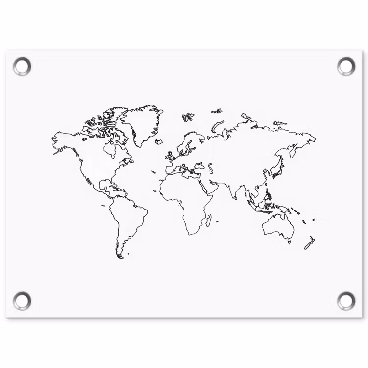 Wereldkaart - Lijnen - Wit tuinposter los doek klein -3d