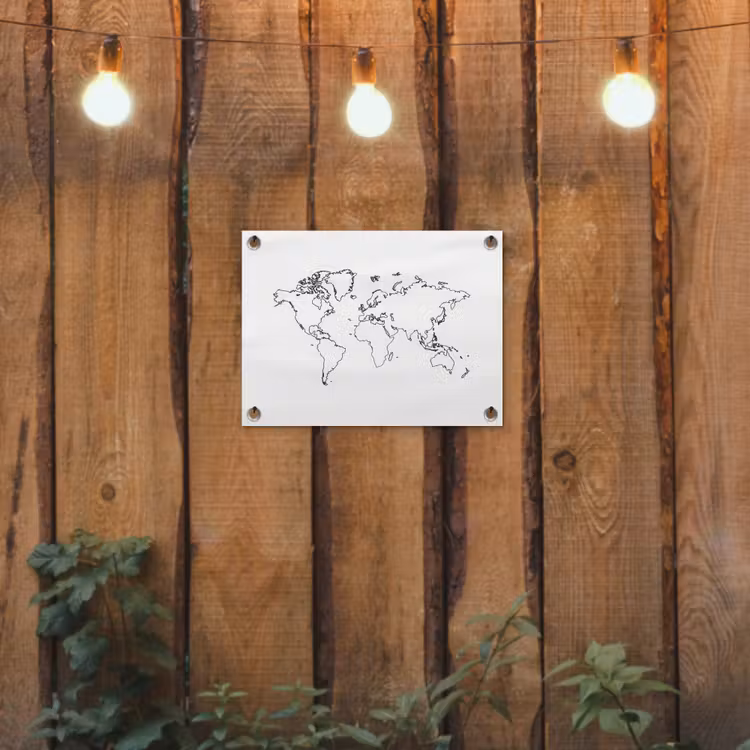 Wereldkaart - Lijnen - Wit tuinposter los doek klein -sfeer1