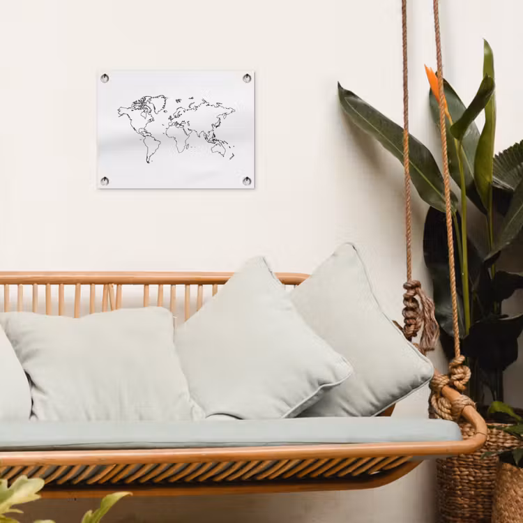 Wereldkaart - Lijnen - Wit tuinposter los doek klein -sfeer7