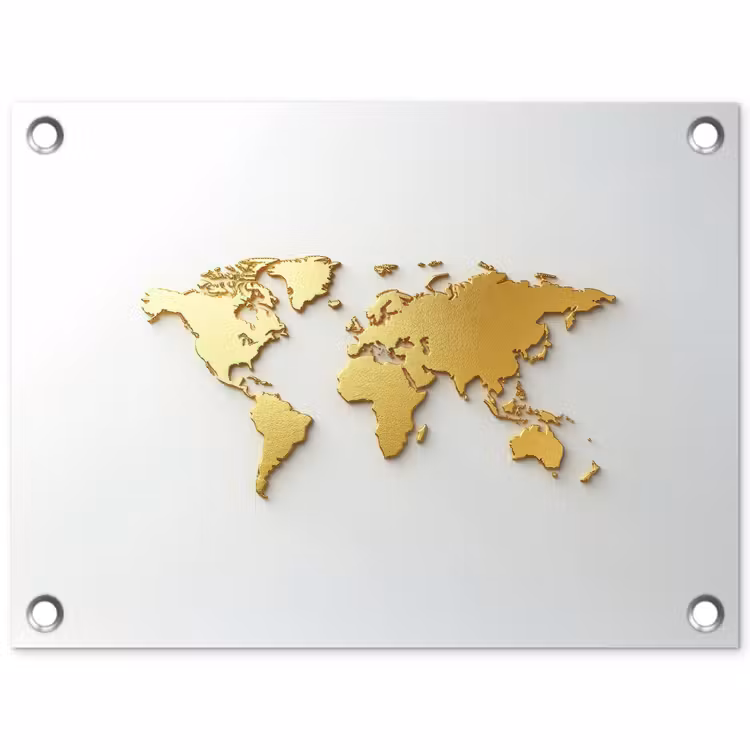 Wereldkaart - Luxe uitstraling - Glanzend goud tuinposter los doek klein -3d