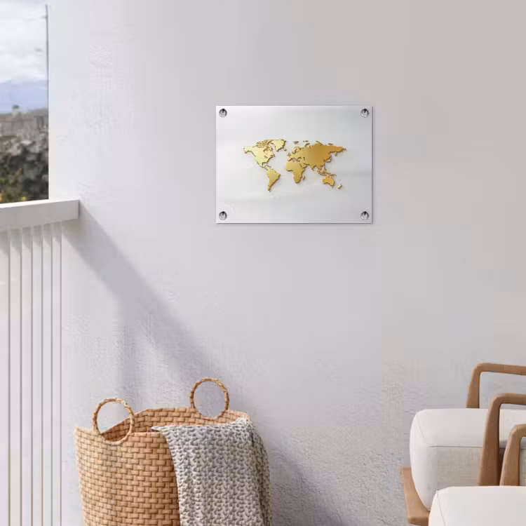 Wereldkaart - Luxe uitstraling - Glanzend goud tuinposter los doek klein -sfeer8