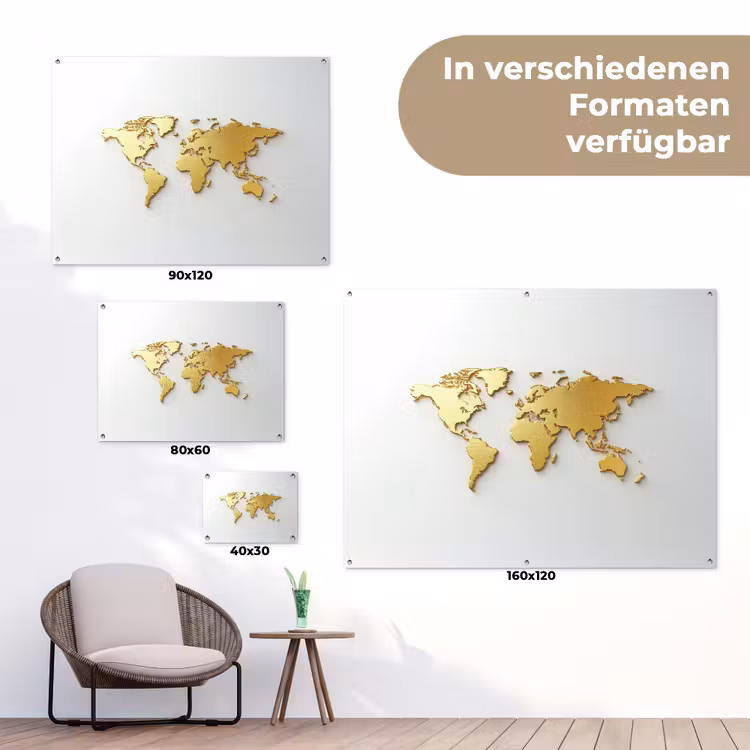 Wereldkaart - Luxe uitstraling - Glanzend goud tuinposter los doek klein -Xsfeer9_DE