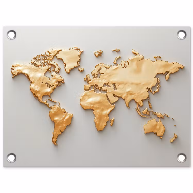 Wereldkaart - Luxe uitstraling - Wit tuinposter los doek klein -3d