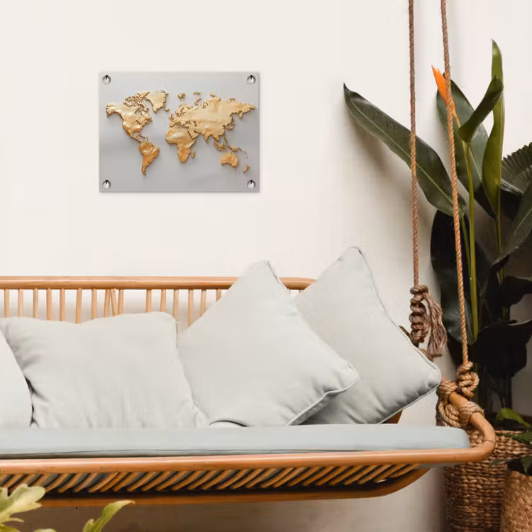 Wereldkaart - Luxe uitstraling - Wit tuinposter los doek klein -sfeer7