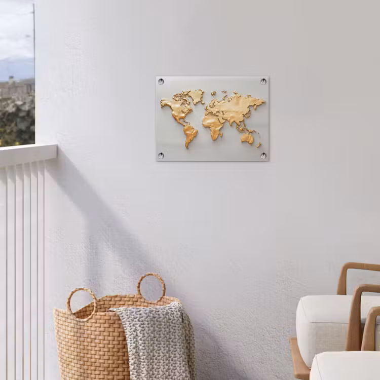 Wereldkaart - Luxe uitstraling - Wit tuinposter los doek klein -sfeer8