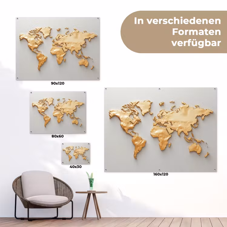 Wereldkaart - Luxe uitstraling - Wit tuinposter los doek klein -Xsfeer9_DE