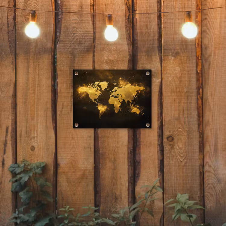 Wereldkaart - Magisch effect - Gouden deeltjes tuinposter los doek klein -sfeer1