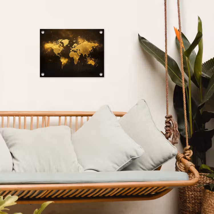 Wereldkaart - Magisch effect - Gouden deeltjes tuinposter los doek klein -sfeer7