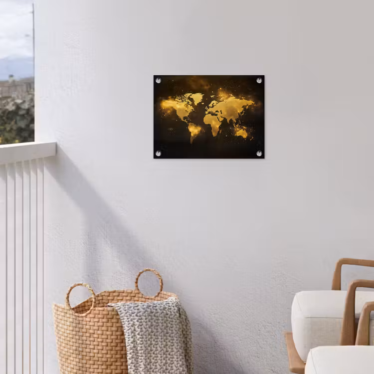 Wereldkaart - Magisch effect - Gouden deeltjes tuinposter los doek klein -sfeer8