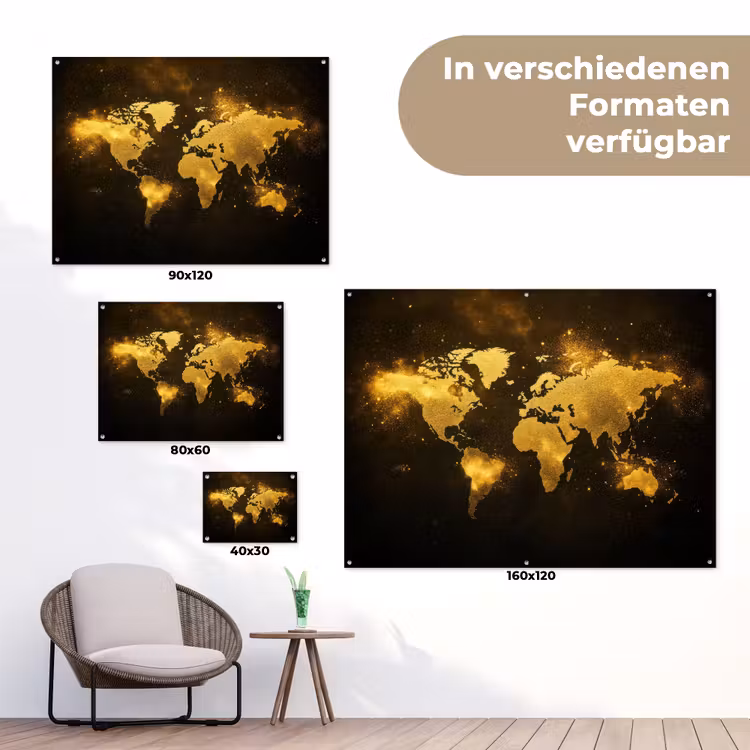 Wereldkaart - Magisch effect - Gouden deeltjes tuinposter los doek klein -Xsfeer9_DE