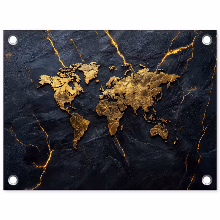 Wereldkaart - Marmer - Vurige lijnen tuinposter los doek klein -3d