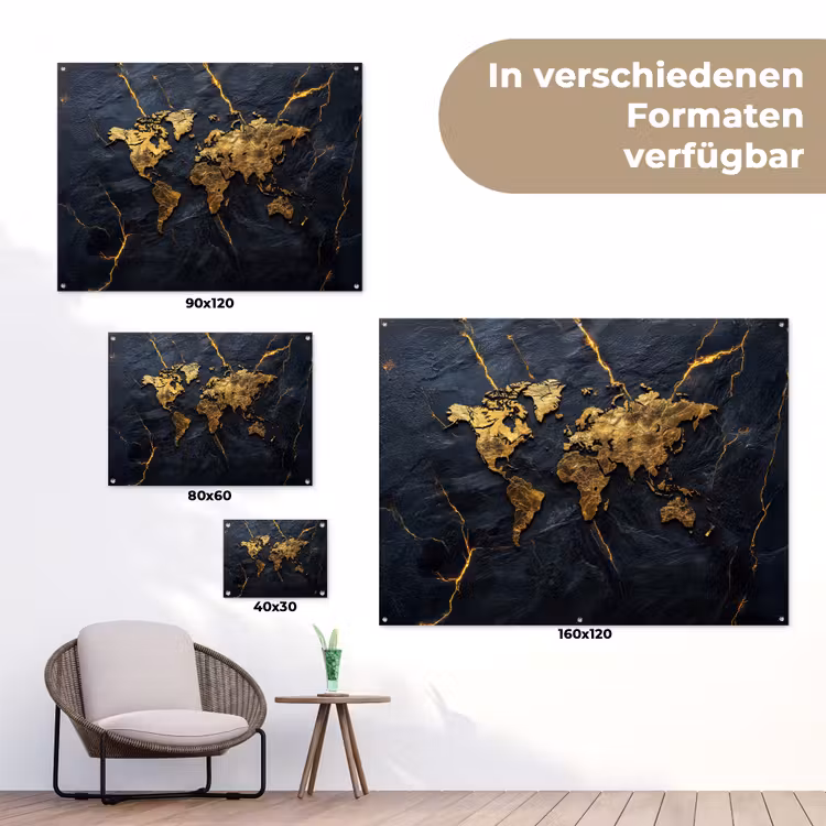 Wereldkaart - Marmer - Vurige lijnen tuinposter los doek klein -Xsfeer9_DE