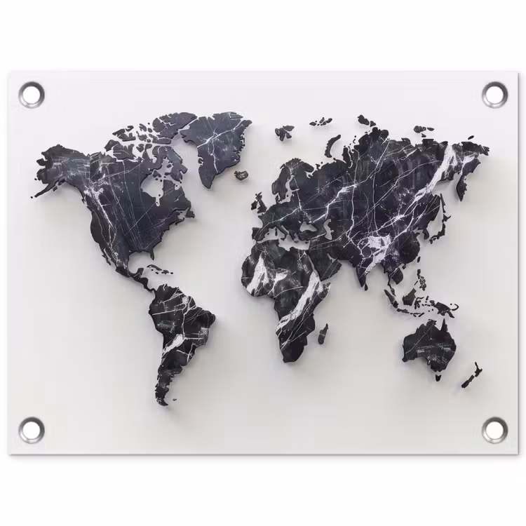 Wereldkaart - Marmer - Modern tuinposter los doek klein -3d