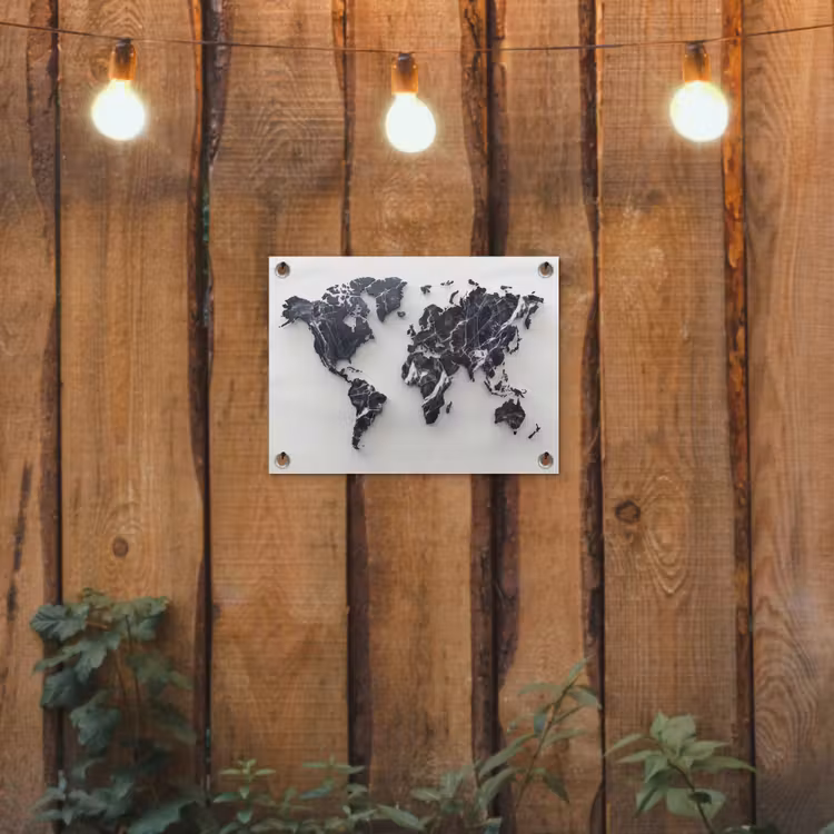 Wereldkaart - Marmer - Modern tuinposter los doek klein -sfeer1