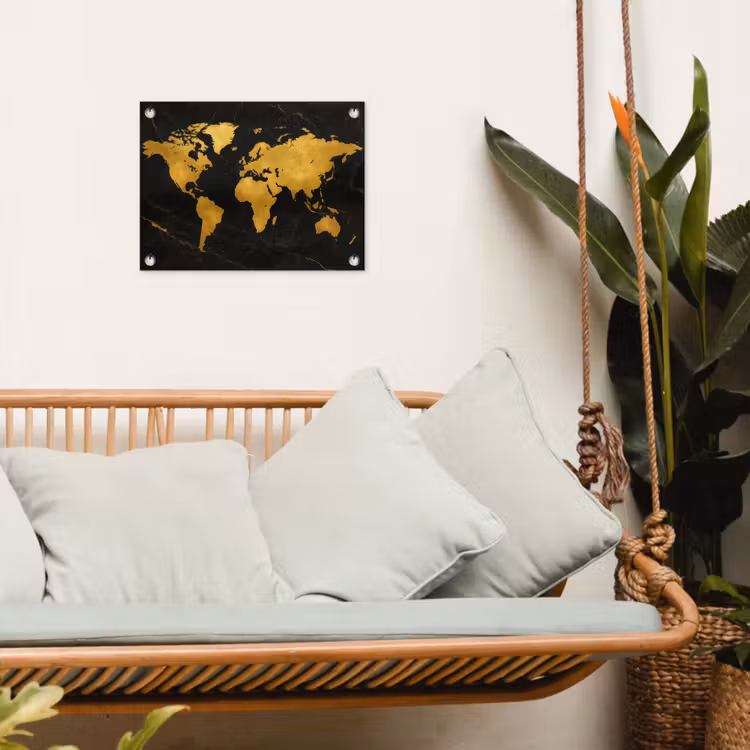 Wereldkaart - Marmerstructuur - Elegant - Zwart tuinposter los doek klein -sfeer7