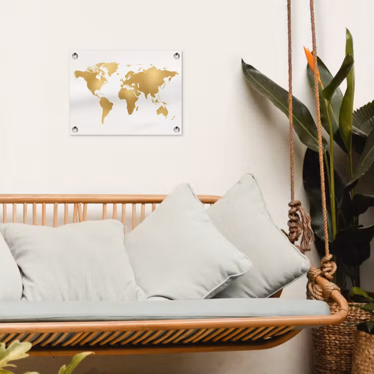 Wereldkaart - Metallic - Modern tuinposter los doek klein -sfeer7