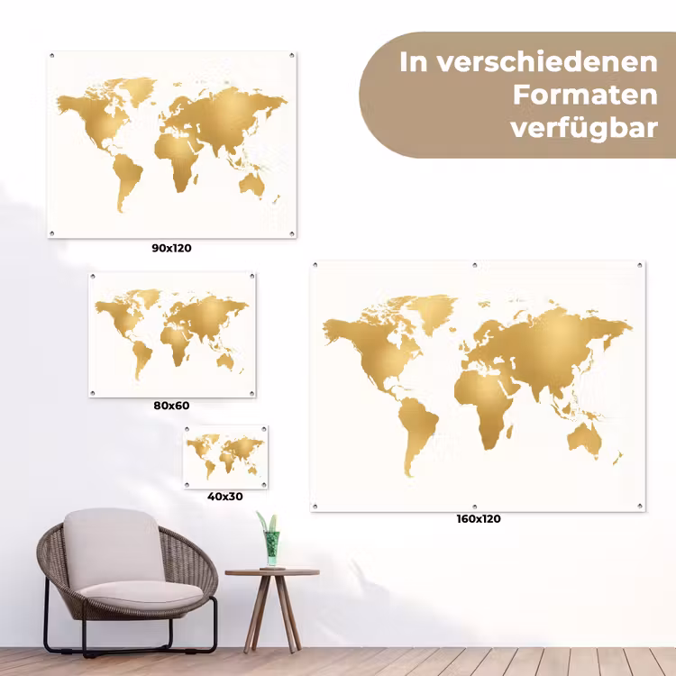 Wereldkaart - Metallic - Modern tuinposter los doek klein -Xsfeer9_DE