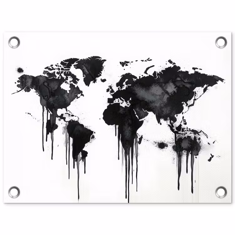 Wereldkaart - Minimalistisch - Graffiti tuinposter los doek klein -3d