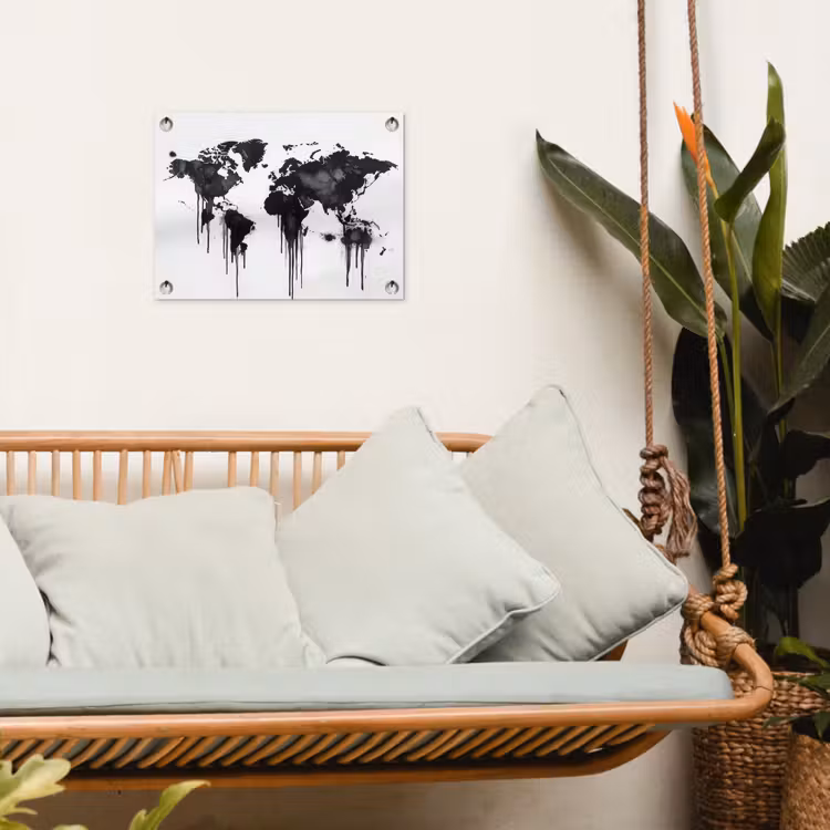 Wereldkaart - Minimalistisch - Graffiti tuinposter los doek klein -sfeer7