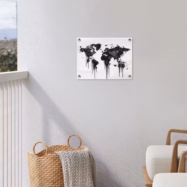 Wereldkaart - Minimalistisch - Graffiti tuinposter los doek klein -sfeer8
